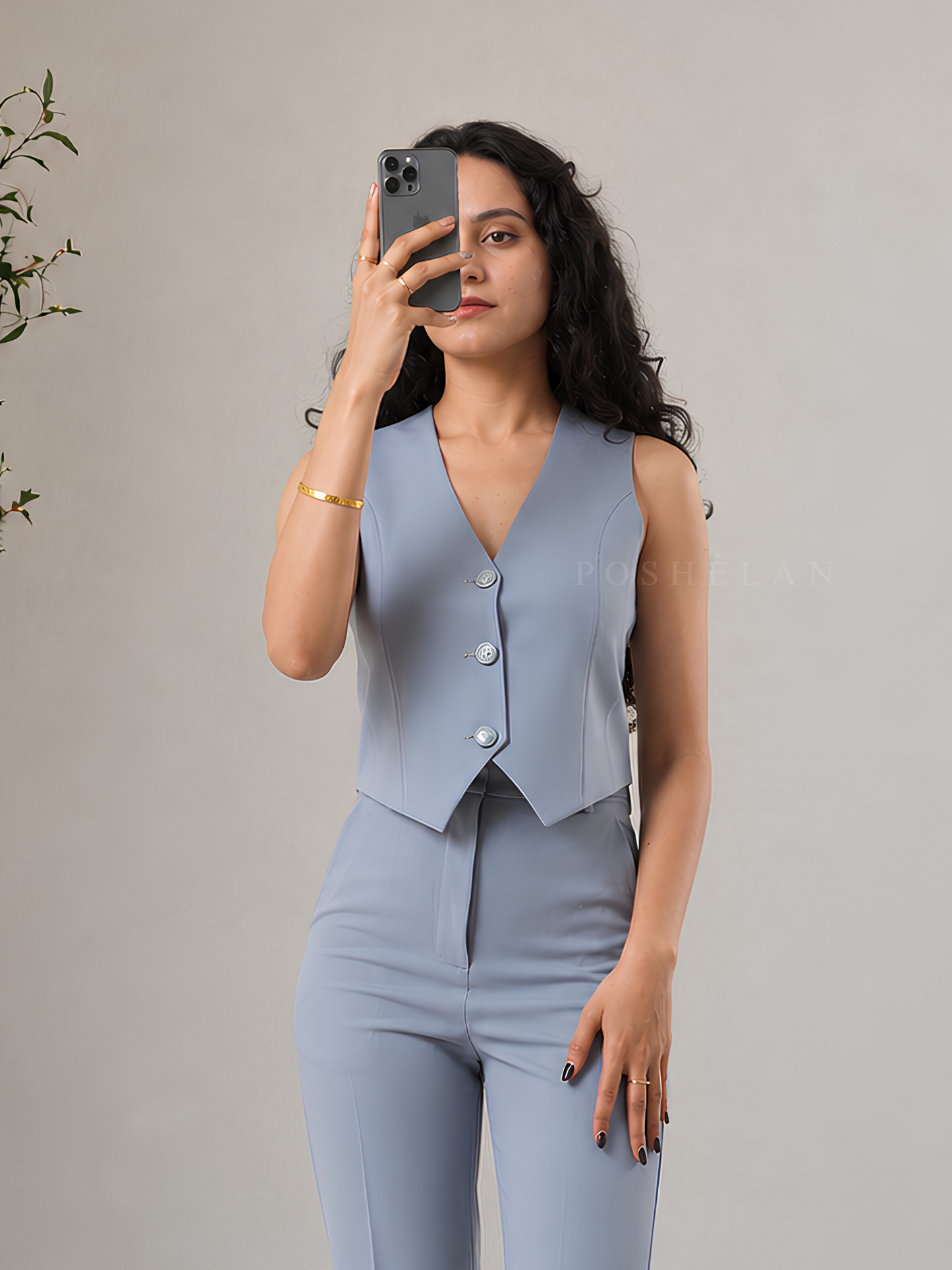 V-Neck Waist-coat (W/O Pockets)- Powder Blue