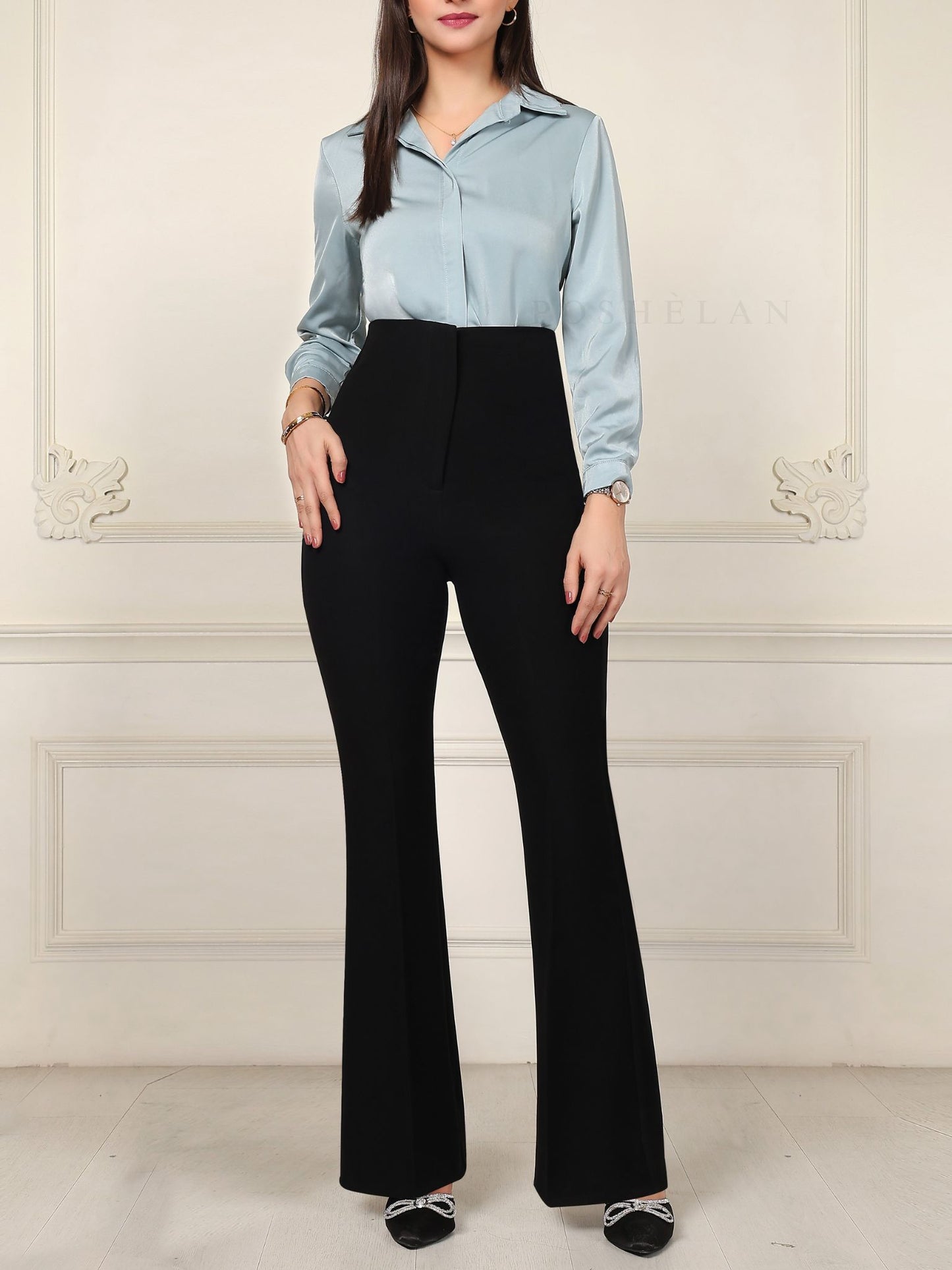 Flarella High Waist Flared trousers (W/O Pocket)- Regal Black (NEW)
