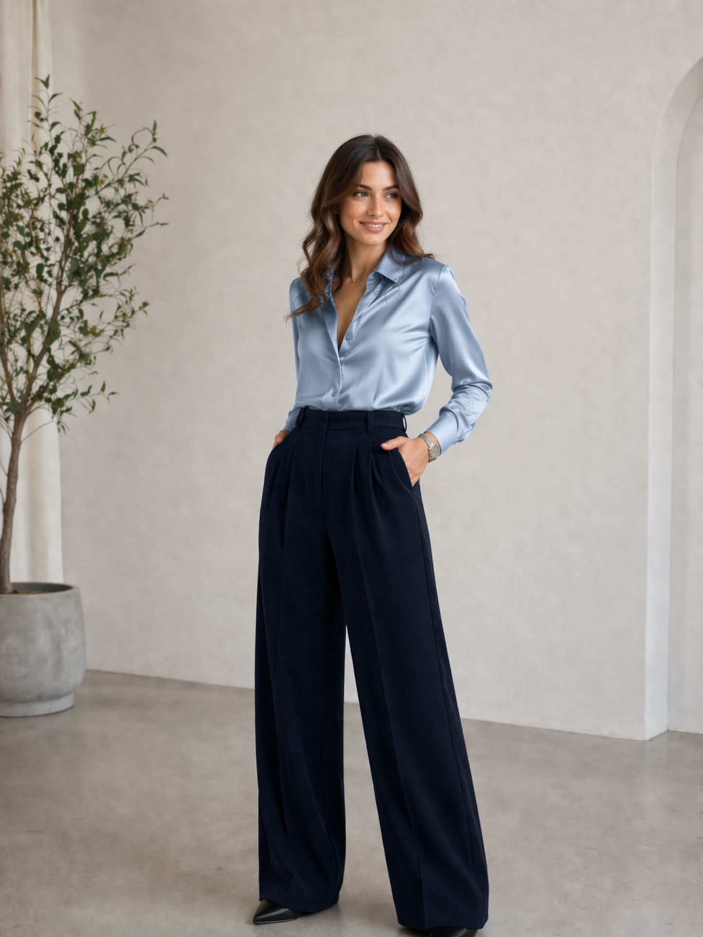 Pleated High-waist Trouser (with Pockets)- Eclipse blue