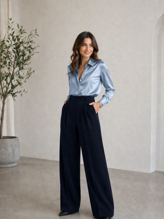 Pleated High-waist Trouser (with Pockets)- Eclipse blue