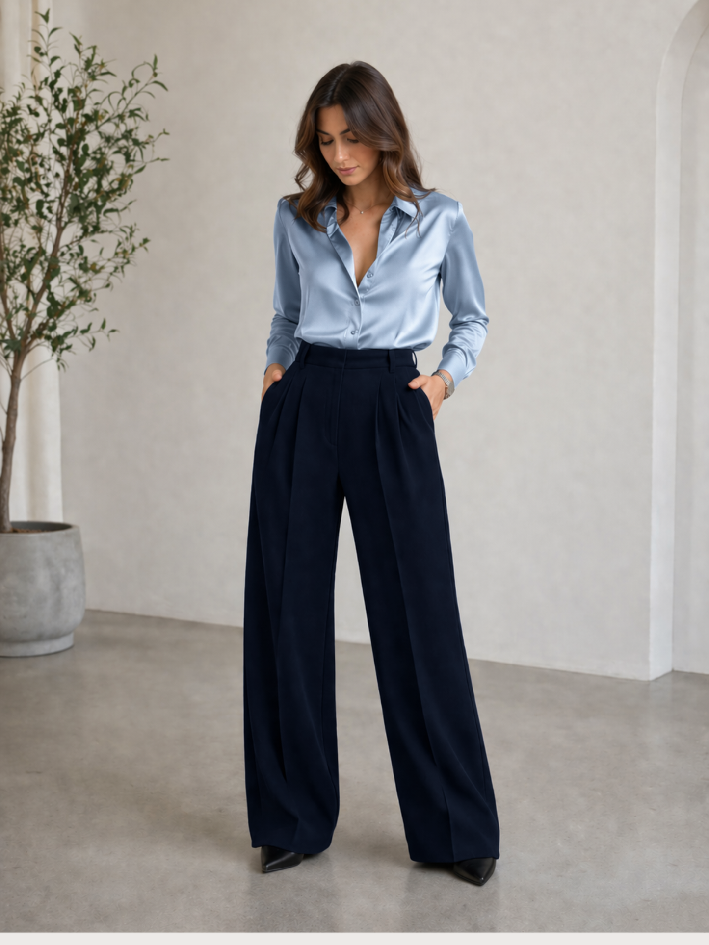 Pleated High-waist Trouser (with Pockets)- Eclipse blue