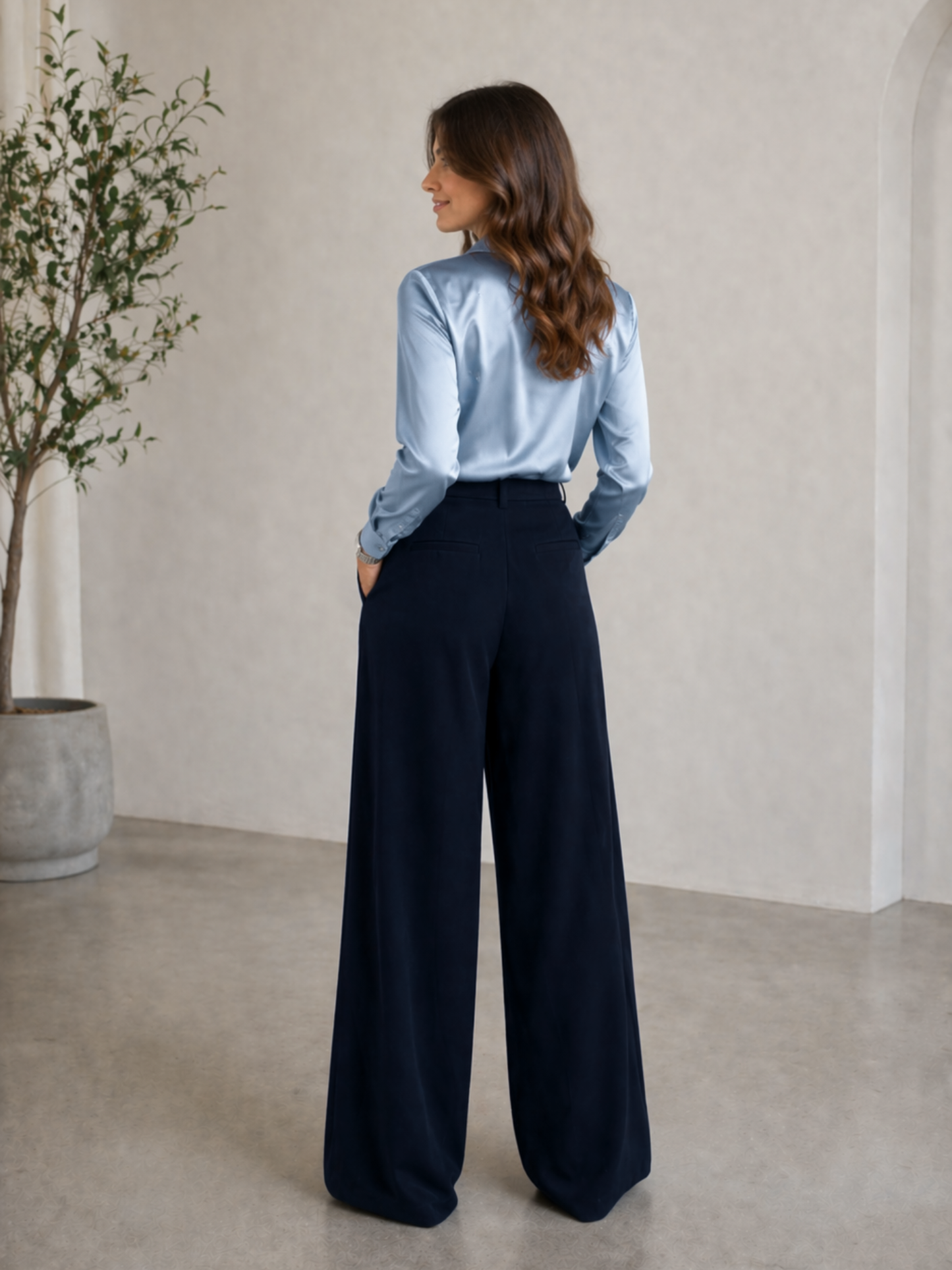 Pleated High-waist Trouser (with Pockets)- Eclipse blue