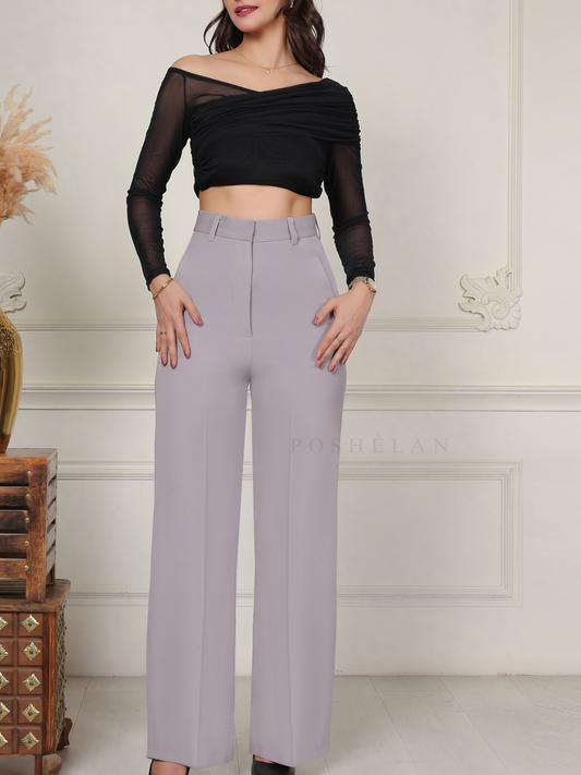 Wide-leg High-waist Trouser (With Pockets)- Lilac Grey