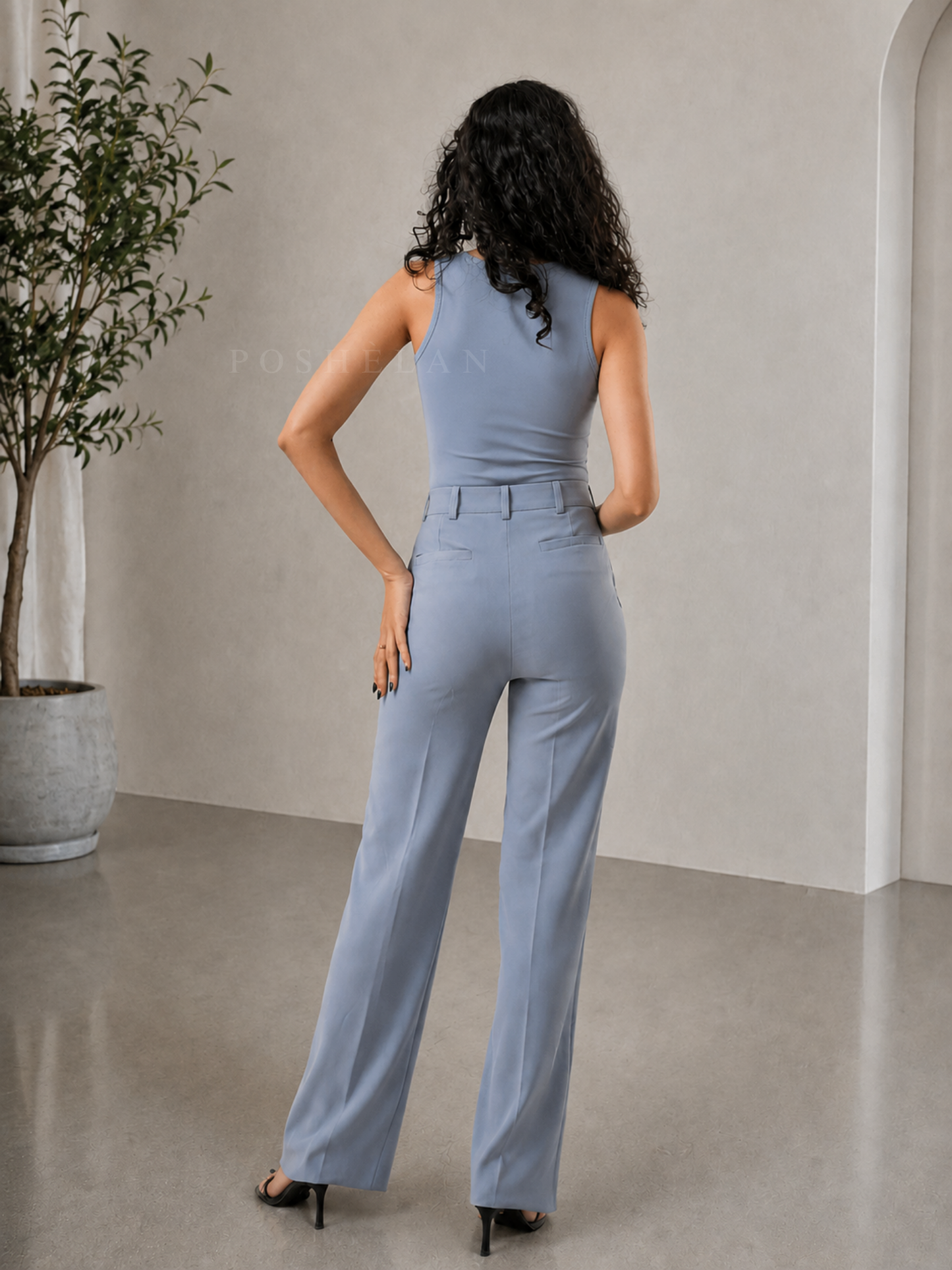 Straight-fit High-waist Trouser (With Pockets)- Powder-Blue