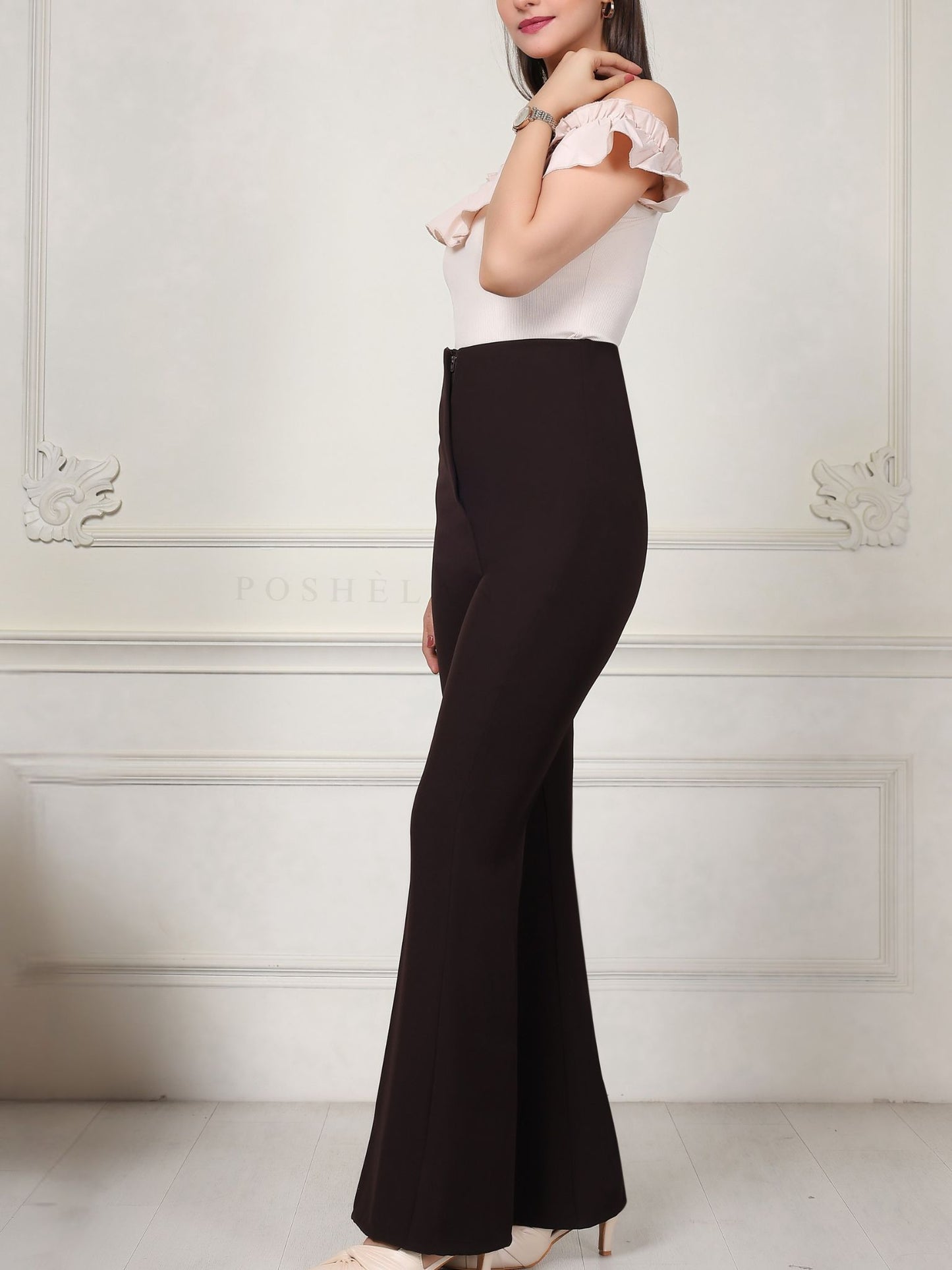 Flarella High Waist Flared trousers (W/O Pocket)- Cocoa Brown (NEW) -