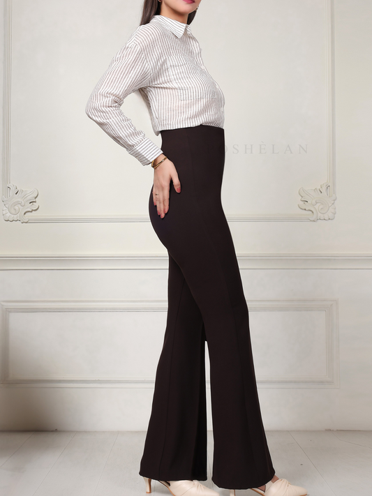 Flarella High Waist Flared trousers (W/O Pocket)- Cocoa Brown (NEW) -