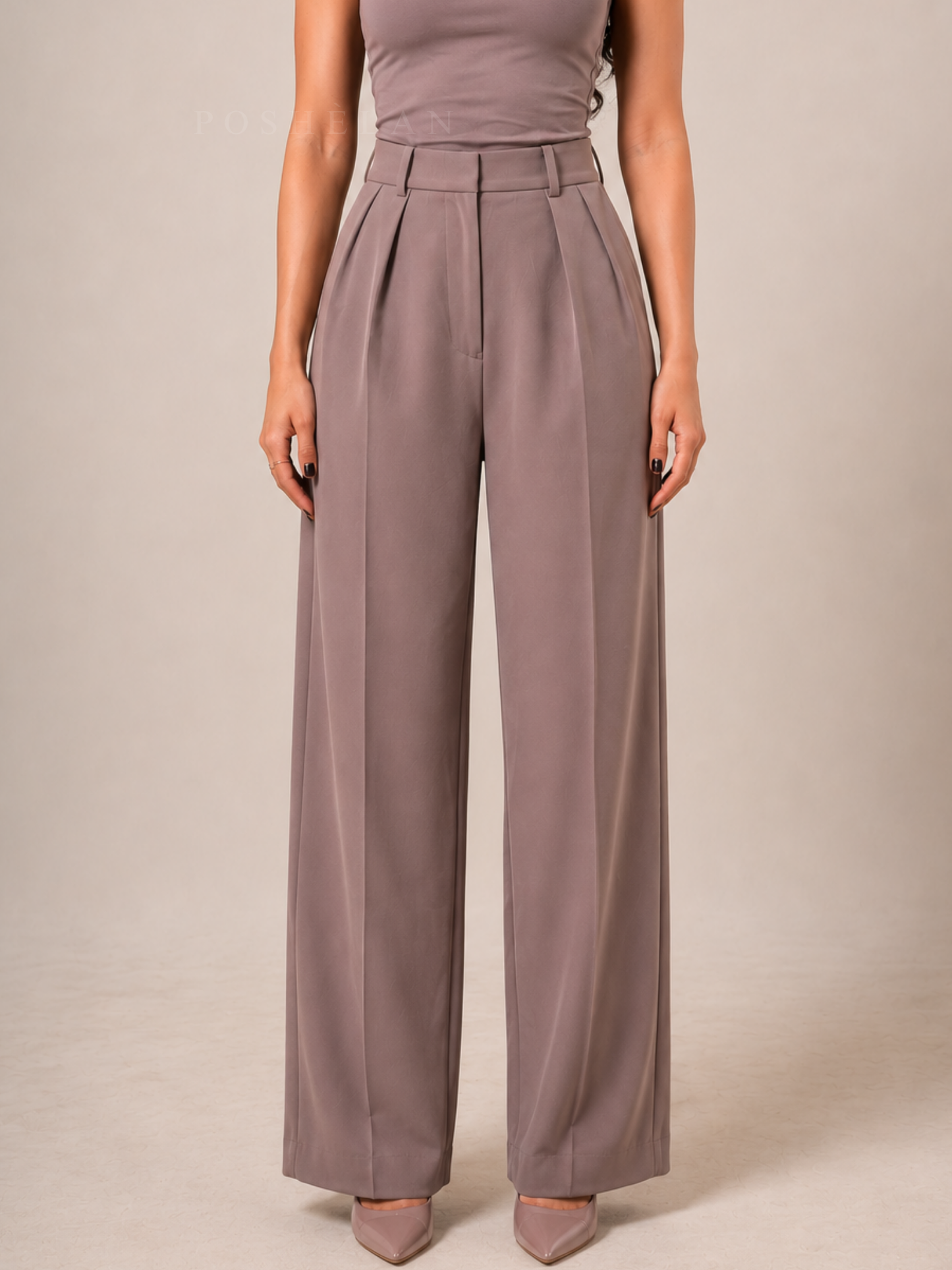 Inward-pleated High-waist Trouser (With Pockets )- Mud-Olive