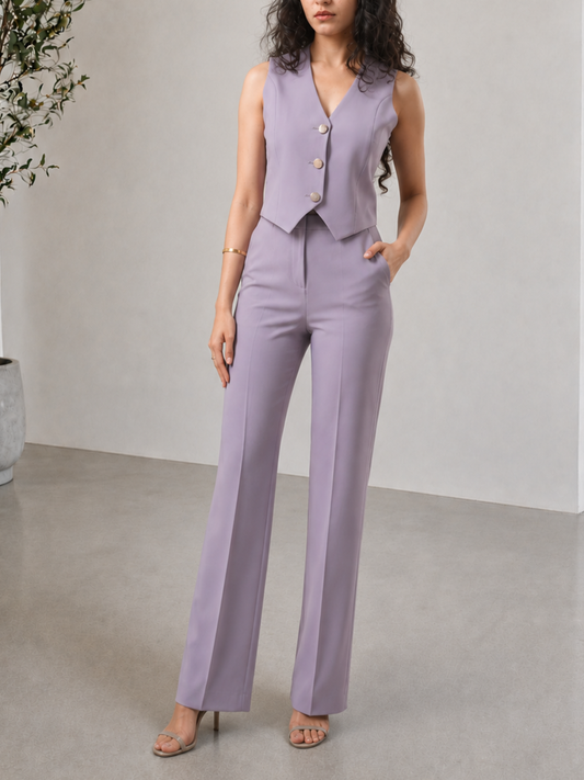Straight-fit High-waist Trouser (With Pockets)- Lavender