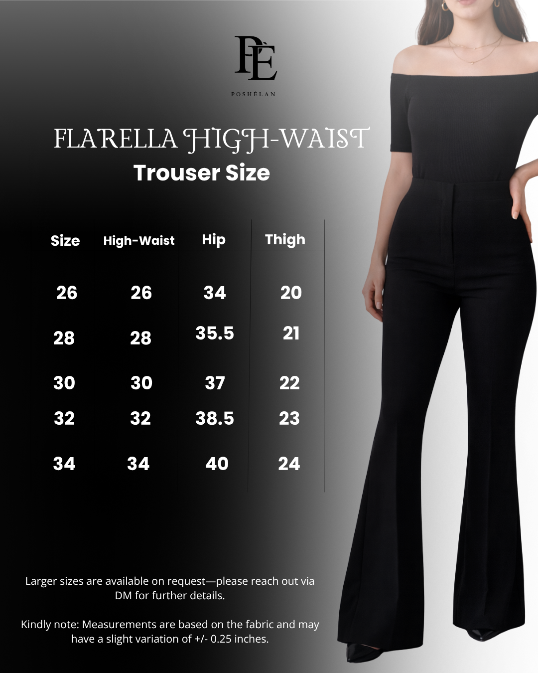 Flarella High Waist Flared trousers (W/O Pocket)- Regal Black  (NEW)