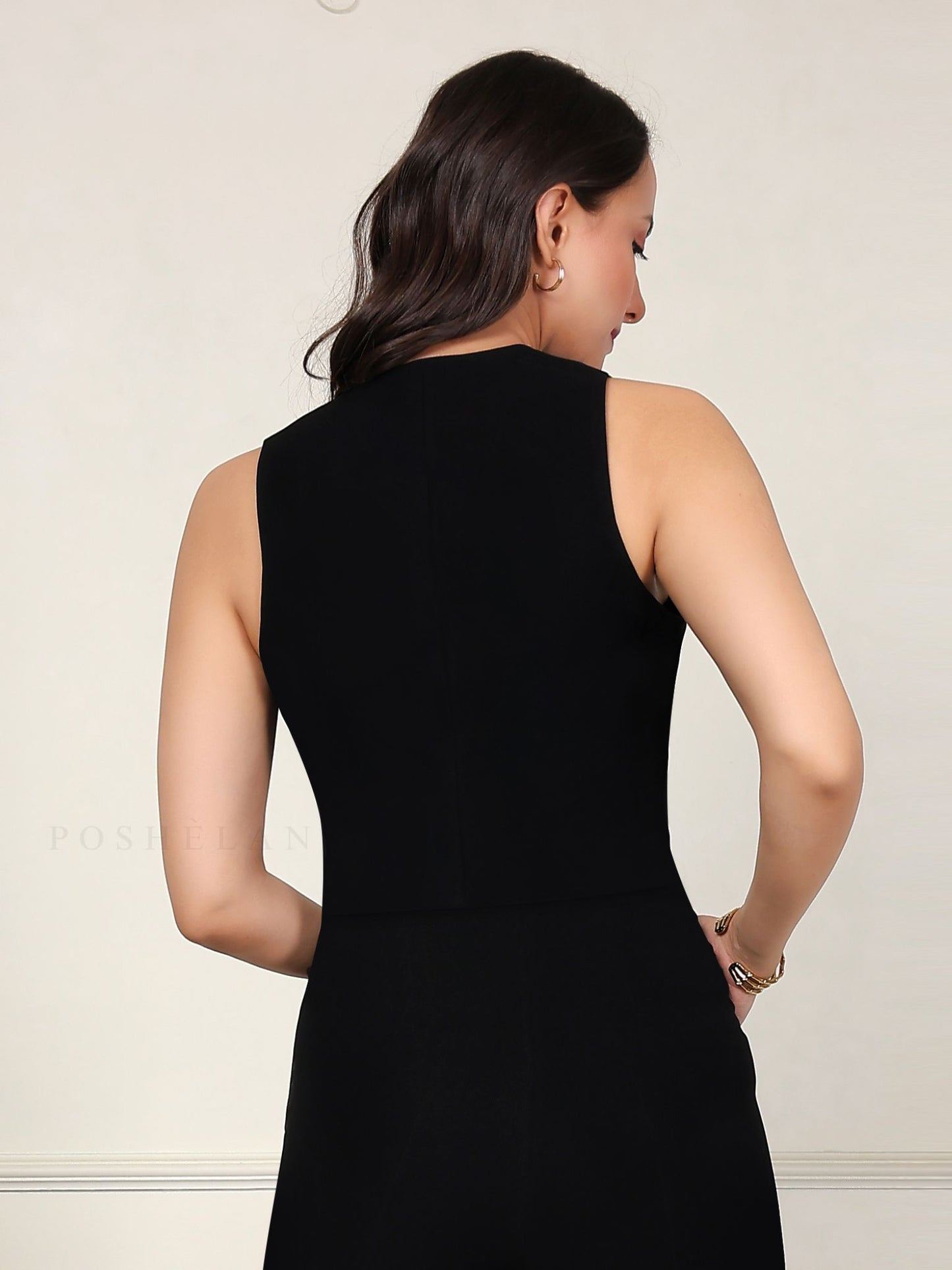 V-neck Slim-fit Waist-coat  (W/O Pocket) - Regal Black