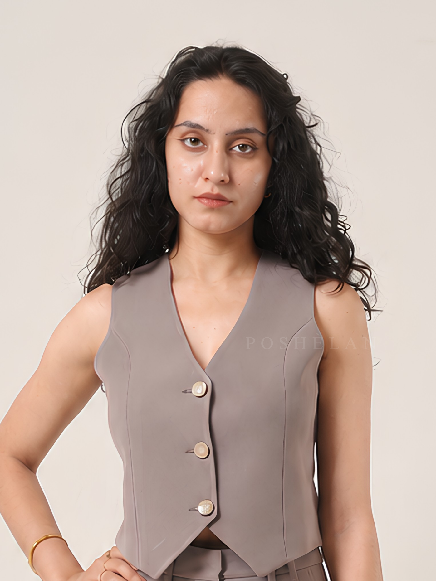 V-Neck Waist-coat (W/O Pockets) - Mud-Olive