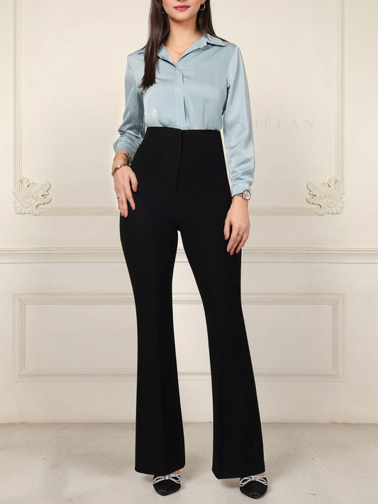 Flarella High Waist Flared trousers (W/O Pocket)- Regal Black  (NEW)