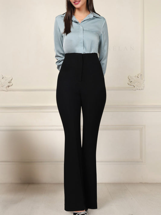 Flarella High Waist Flared trousers (W/O Pocket)- Regal Black  (NEW)