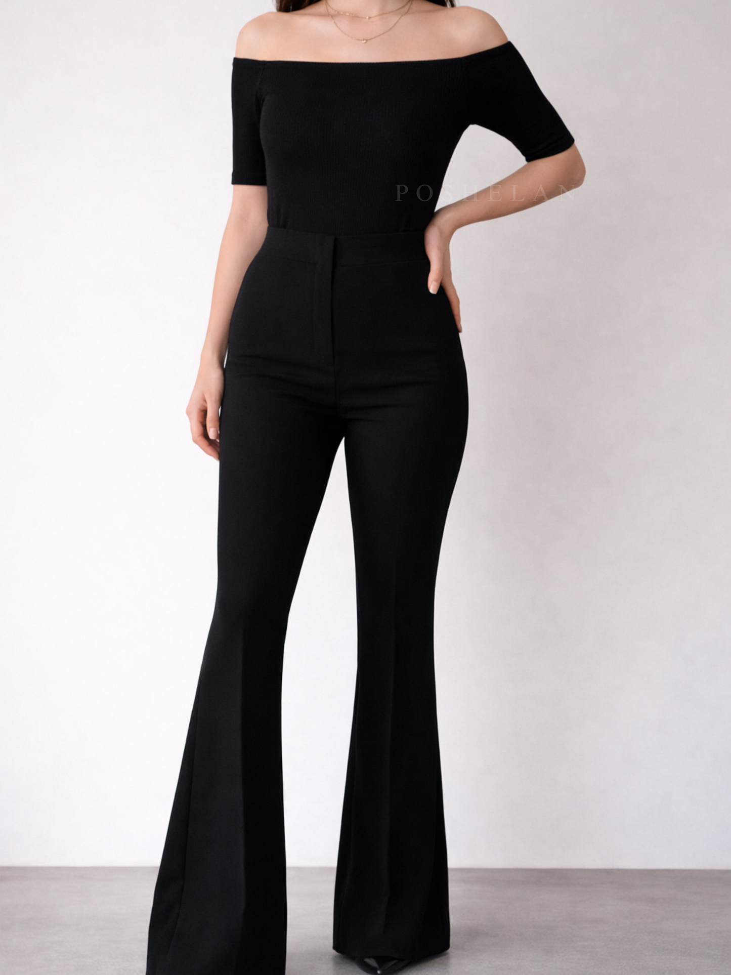 Flarella High Waist Flared trousers (W/O Pocket)- Regal Black  (NEW)
