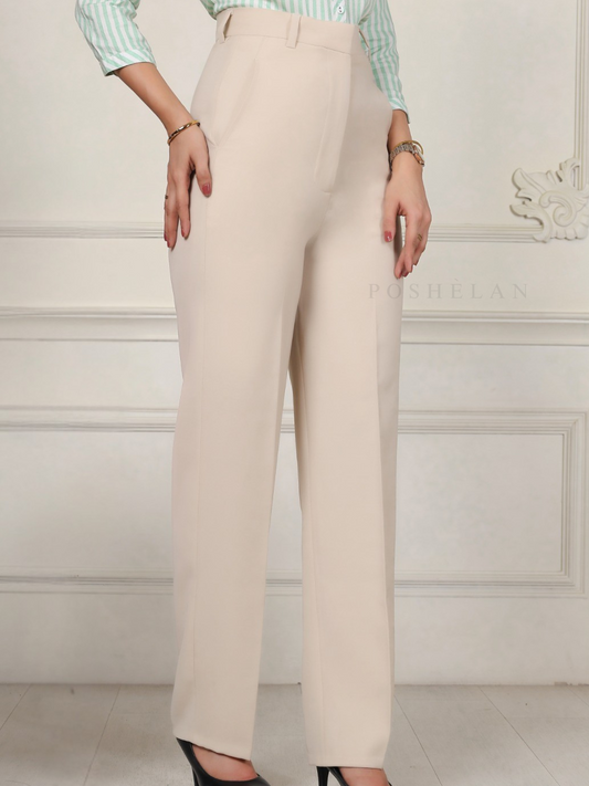 Wide-leg High-waist Trouser (With Pockets)- Warm White