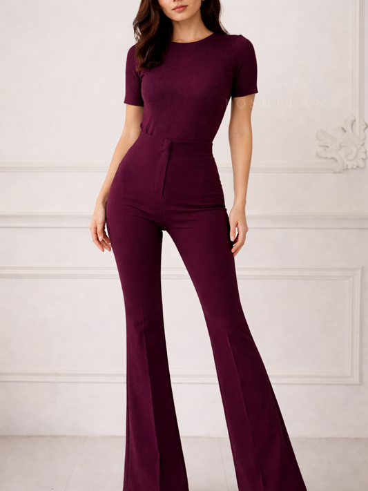 Flarella High-waist Trouser(W/O Pocket)- Cherry Wine