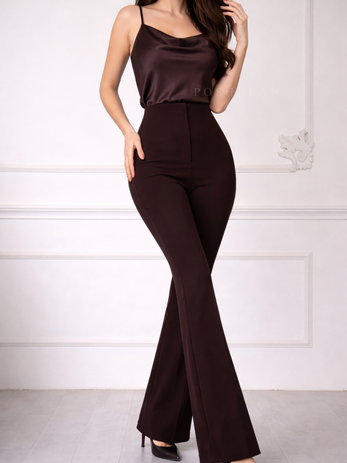 Flarella High Waist Flared trousers (W/O Pocket)- Cocoa Brown (NEW) -