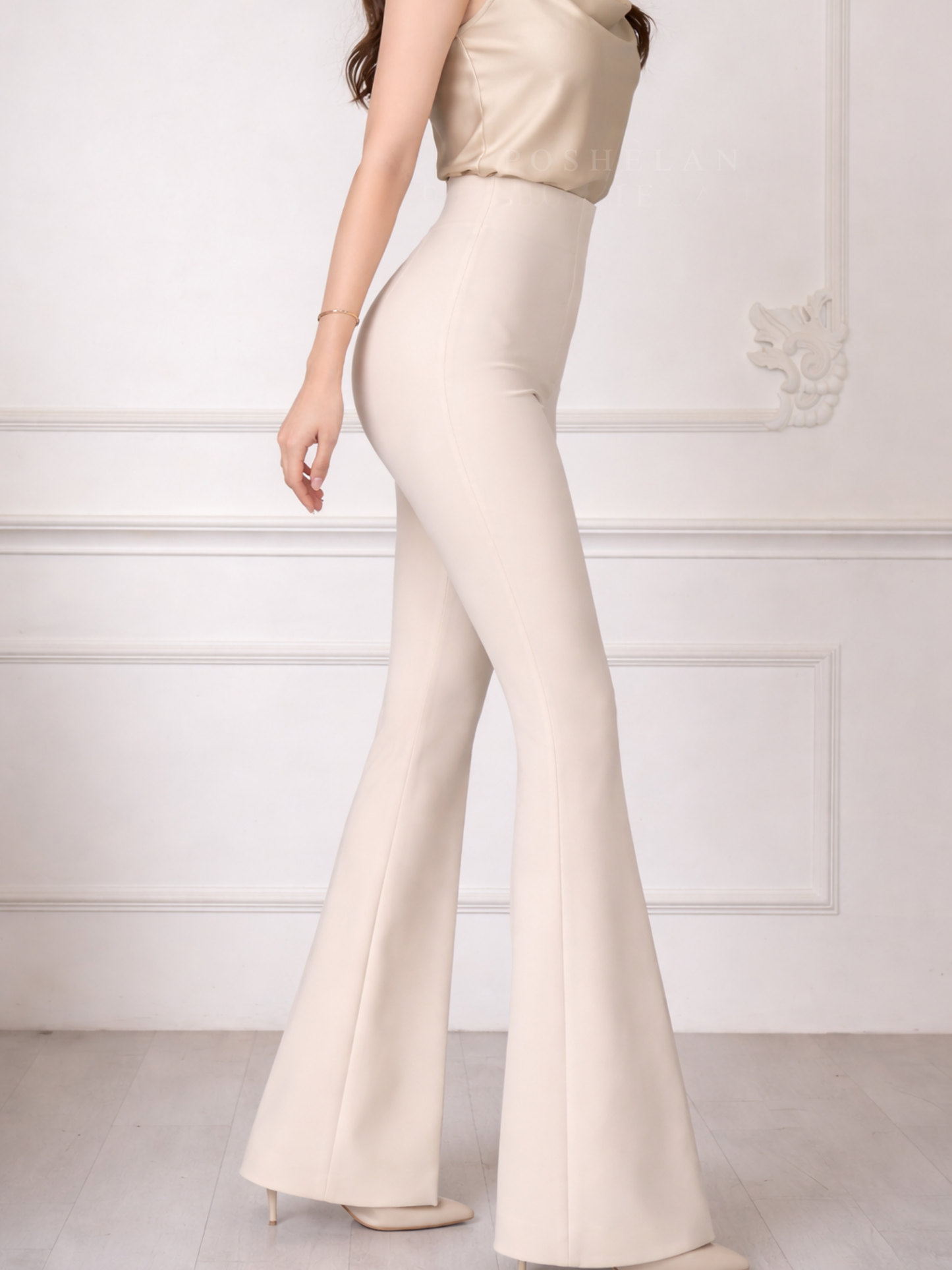 Flarella High-Waist Flared trousers (W/O Pocket)- Warm White (NEW)