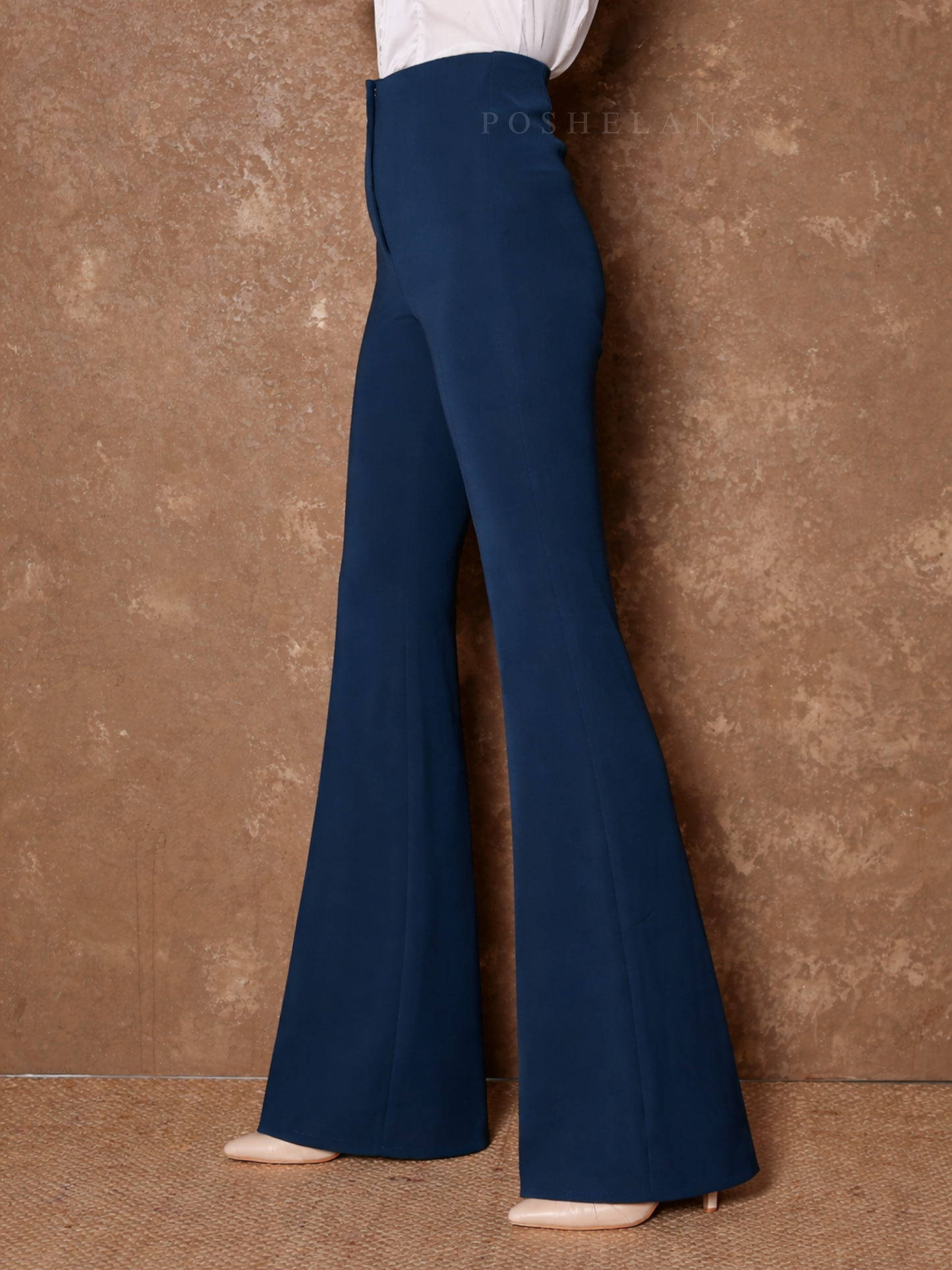 Flarella High-Waist Flared trousers (W/O Pocket)- Cyan Blue