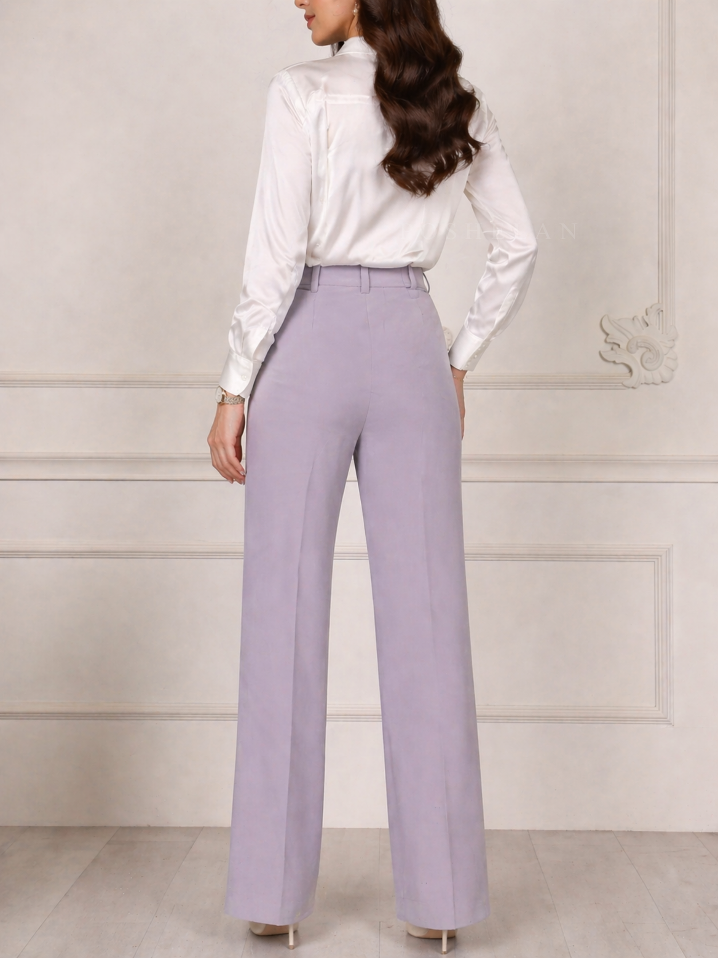 Straight-fit  High-waist Trouser (With Pockets)- Lilac Grey