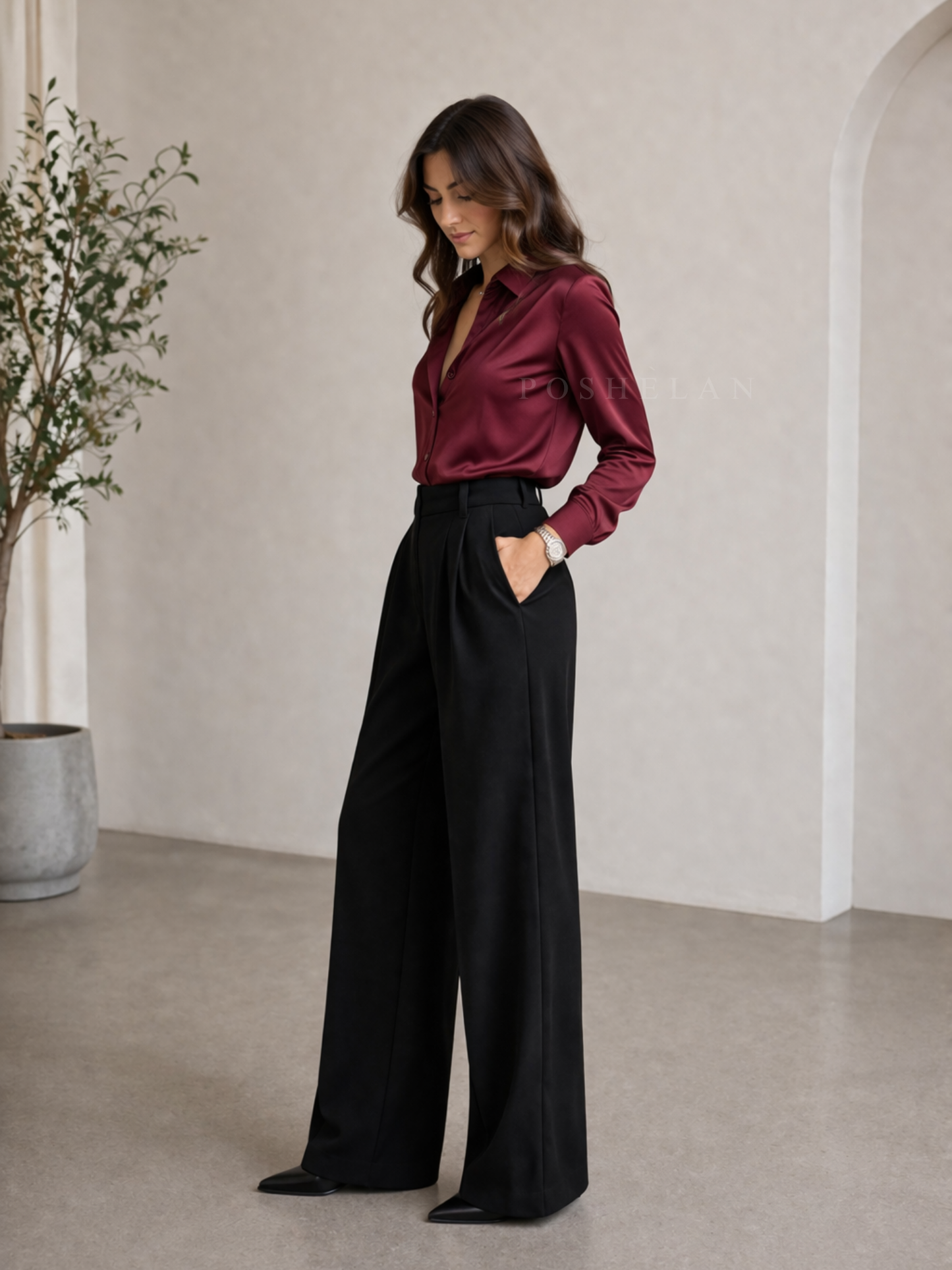 Pleated High-Waist Trouser (with Pockets)- Regal Black