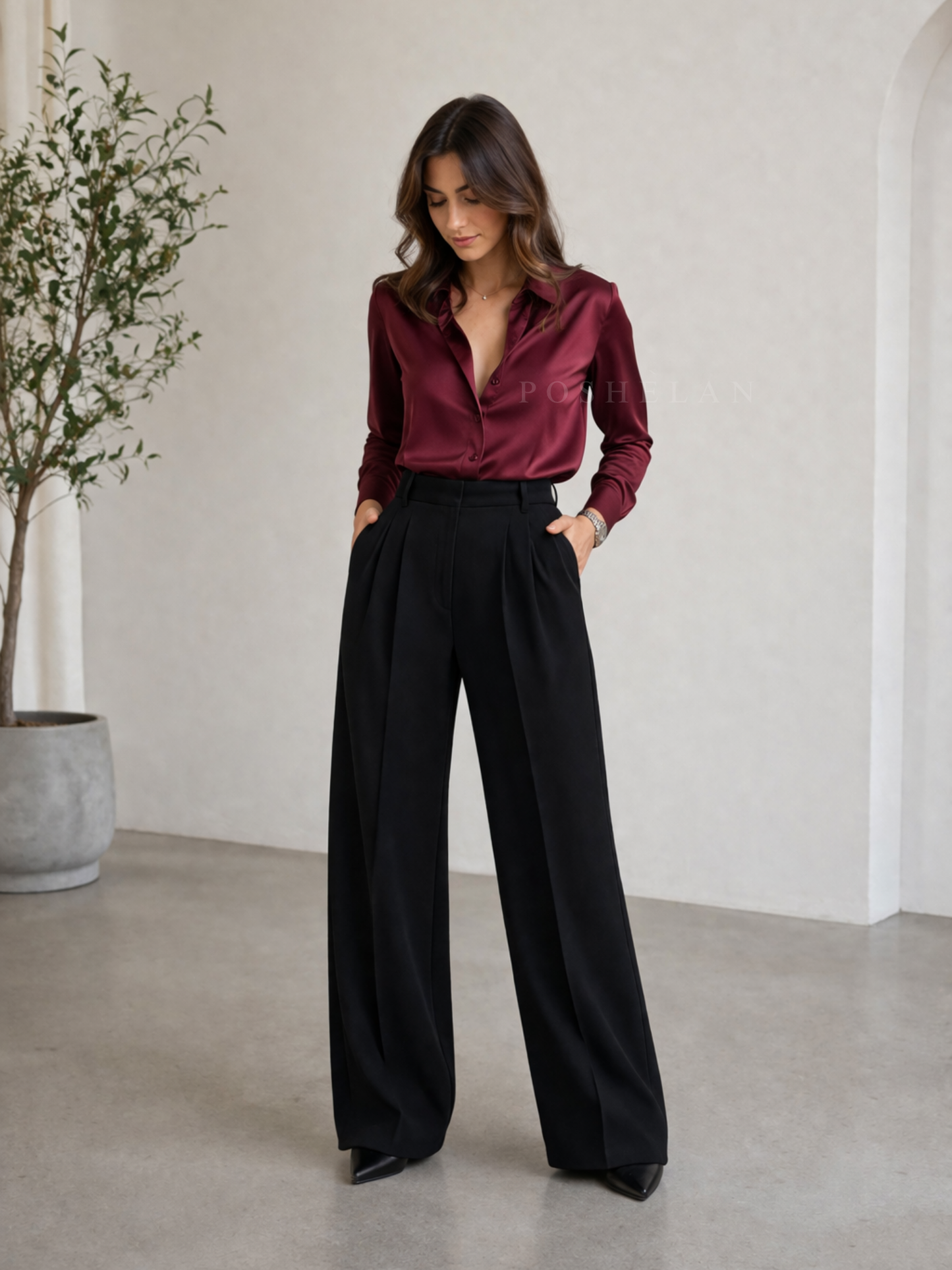 Pleated High-Waist Trouser (with Pockets)- Regal Black