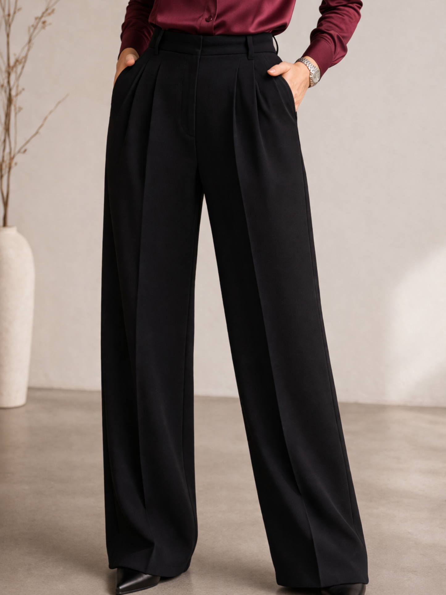 Pleated High-Waist Trouser (with Pockets)- Regal Black
