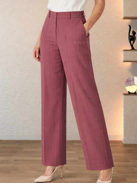 Straight-fit Pinstripes Trouser (with Pocket) - Mauve pink