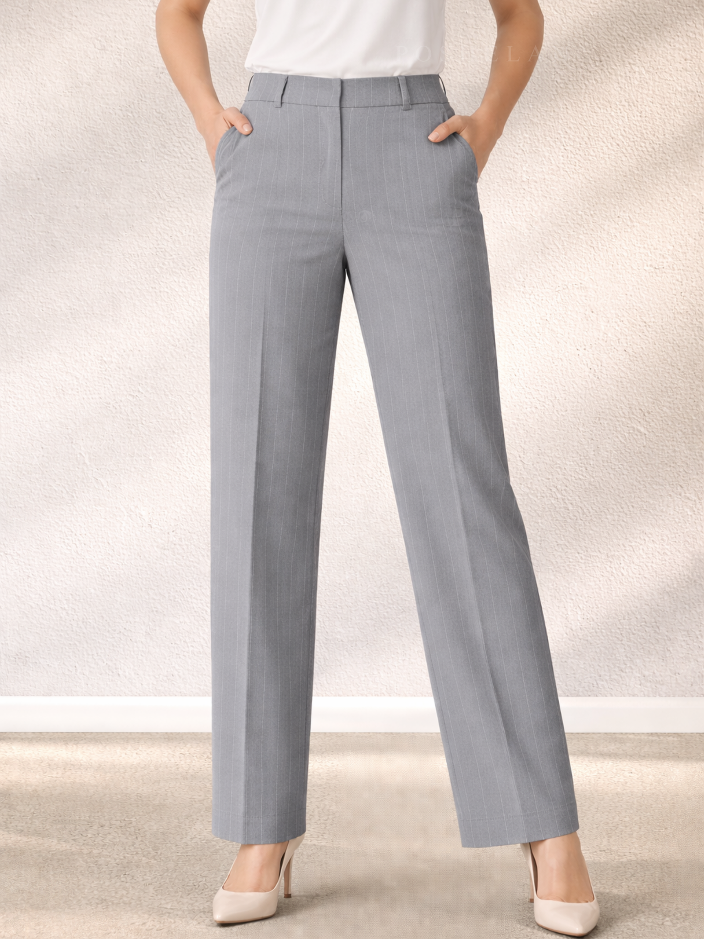 Straight-fit Pinstripes Trouser (with Pocket) - Ash Grey